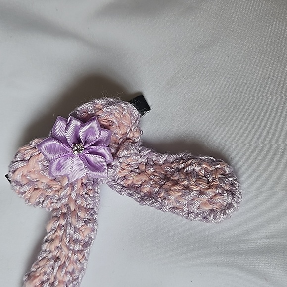 Hand Crafted Purple Crochet  Bow Hair Clip Accessory 2.5" black alligator clip - Picture 5 of 17
